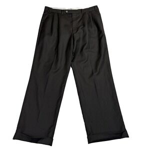 Ralph Lauren Mens Dress Pants Pleated Cuffed 36x30 Blue Label Black 100% Wool